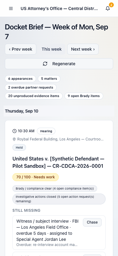 Monday Docket Brief on a phone-sized viewport